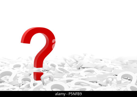 Red question mark on many white question marks, isolated on white background - 3D rendering. Stock Photo
