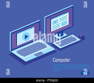 digital technology isometrics icons Stock Vector