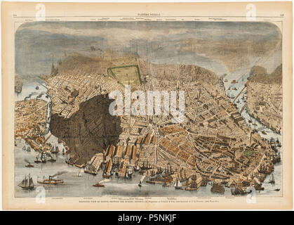 N/A. English: Bird's-eye view of Boston, showing the burned district . 1872. Parsons, Charles R. (Charles Richard) 205 Bird's-eye view of Boston, showing the burned district 01 Stock Photo