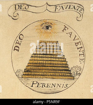 N/A. The reverse side of William Barton's design for the Great Seal of the United States, done as part of the third committee's attempt for a design. This was eventually used as the reverse side of the final seal, although with changed mottos. The pyramid came from an earlier Continental currency note by Francis Hopkinson. Barton originally put a palm tree on top (the symbolism being 'The Palm Tree, when burnt down to the very Root, naturally rises fairer than ever'), but changed his mind. The Eye of Providence was an element from the design of the first committee six years earlier. Barton's f Stock Photo