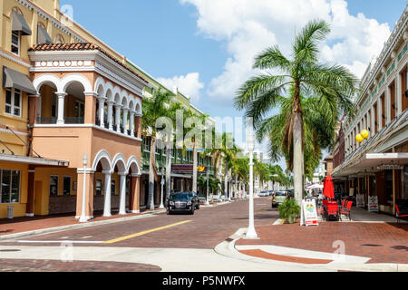 Fort Ft. Myers Florida,River District,1st First Street,businesses,downtown,shopping shopper shoppers shop shops market markets marketplace buying sell Stock Photo