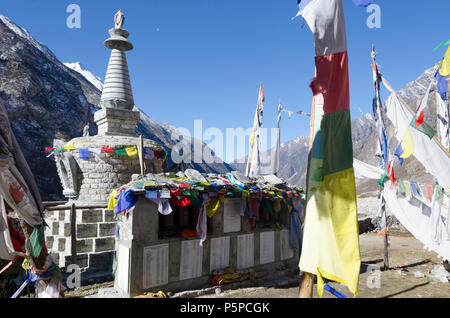 Memorial to people killed in earthquake, Langtang Village, Langtang Valley, Nepal Stock Photo