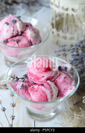 Lavender and Black Currant Ice-Cream on white background Stock Photo