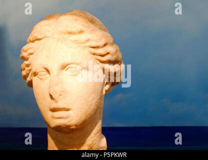 Marble portrait bust of a woman. Culture: Roman. Dimensions: 29 3/4 in. ×  19 1/2 in. × 10 in. (75.6 × 49.5 × 25.4 cm). Date: ca. A.D. 155-165. This  woman wears