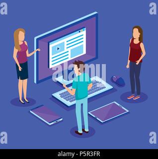 digital technology with people isometrics Stock Vector