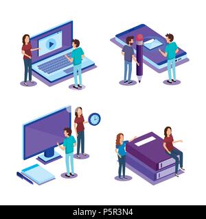 digital technology with people isometrics Stock Vector