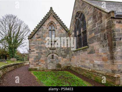 The abbey in Culross, Scotland - old mysterious ruins in the colorful village during autumn time. Stock Photo
