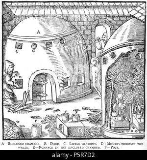 N/A. Woodcut illustration from De re metallica by Georgius Agricola. This is a 300dpi scan from the 1950 Dover edition of the 1913 Hoover translation of the 1556 reference. The Dover edition has slightly smaller size prints than the Hoover (which is a rare book). The woodcuts were recreated for the 1913 printing. Filenames (except for the title page) indicate the chapter (2, 3, 5, etc.) followed by the sequential number of the illustration. 2 May 2005, 07:12:00. TCO (talk) 223 Book9-28 Stock Photo