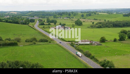 A picture taken with a drone of a Border crossing between Co Fermanagh in Northern Ireland and Co Monaghan in the Republic of Ireland near the town of Clones. Stock Photo