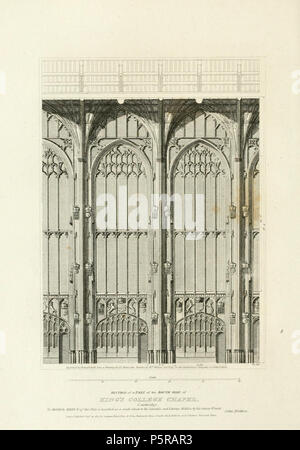 English: Section of a Part of the South Side of King's College Chapel, Cambridge  29 September 1805. N/A 238 Britton's Architectural Antiquities, 1807 - King's College Chapel 06, South Side (Part) - architecturalant01brit 0076 Stock Photo
