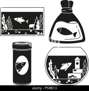 Black and white fish elements silhouette set Stock Vector