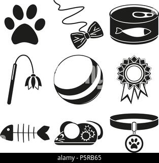 Black and white 9 cat care silhouette elements Stock Vector