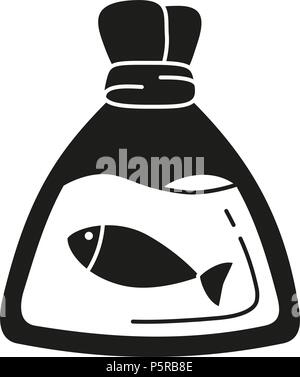 Black and white fish in plastic bag silhouette Stock Vector