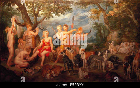 English: Diana and Her Nymphs on the Point of Leaving  between 1623 and 1624. N/A 243 Brueghel and Rubens, Diana and her Nymphs on the Point of Leaving - Musee de la Chasse et Nature Stock Photo