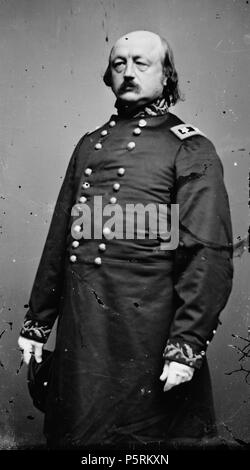 N/A. Benjamin Franklin Butler (politician) at age 46 in the uniform of a major general commanding a U.S. army. Library of Congress description: 'Gen. Ben. Butler' . between 1862 and 1865.   Mathew Brady  (1822–1896)      Description American photographer, war photographer, photojournalist and journalist  Date of birth/death 18 May 1822 15 January 1896  Location of birth/death Warren County Manhattan  Work period from 1844 until circa 1887  Work location New York City, Washington, D.C.  Authority control  : Q187850 VIAF:22965552 ISNI:0000 0001 2209 4376 ULAN:500126201 LCCN:n81140569 NARA:105701 Stock Photo