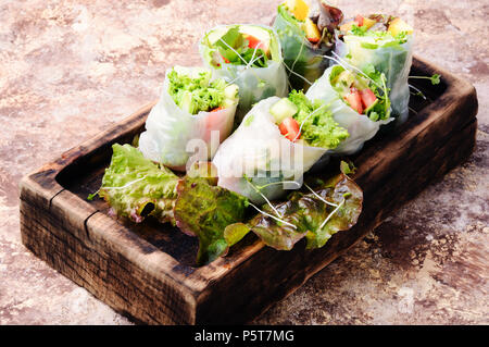 Assorted Asian spring rolls with vegetable and lettuce Stock Photo