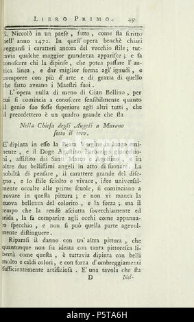 N/A. English: Della Pittura Veneziana e delle Opere Publiche de' Veneziani Maestri Libri V . 1771. Antonio Maria Zanetti 433 Della Pittura Veneziana e delle Opere Publiche de' Veneziani Maestri Libri V p 049 Stock Photo