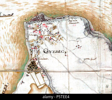N/A. Français : Carte des Environs de Quebec en La Nouvelle France Mezuré sur le lieu très exactement en 1685 et 86 par le Sr Devilleneuve Ingénieur du Roy. between 1685 and 1686. Robert de Villeneuve 278 Carte des Environs de Quebec en 1685 et 86 par le Sr Devilleneuve Stock Photo