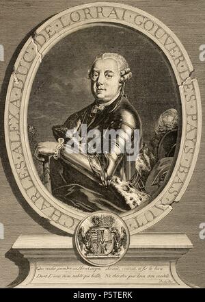 Charles Alexander of Lorraine (1712-1780). Austrian general and governor of the Austrian Netherlands. Engraving by G. Greismann. Universal History, 1885. Stock Photo