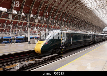 Electric GWR train at London Paddington station. Stock Photo