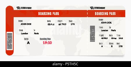 Aerial boarding pass. Plane ticket design. Airplane template illustration Stock Vector