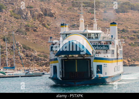 Gozo Channel Line ferry arrives into Mgarr harbour, Mgarr, Gozo, Malta Stock Photo