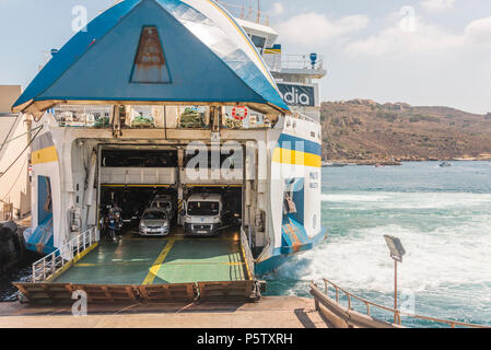Gozo Channel Line ferry arrives into Mgarr harbour, Mgarr, Gozo, Malta Stock Photo