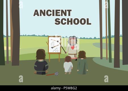 Ancient School in Forest Stock Vector