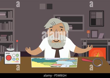 Professor-historian in the office. Animated character. Stock Vector