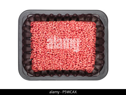 Plastic tray with frew raw beef pork lamb mince isolated Stock Photo