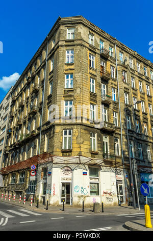 Poland, Warsaw: 19th-century tenement building on Zelazna Street in the former Jewish Quarter of the Polish capital. Stock Photo