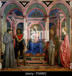 Deutsch: Marienaltar, Szene: Maria mit Kind und Heiligen  circa 1445. N/A 465 Domenico Veneziano 002 Stock Photo