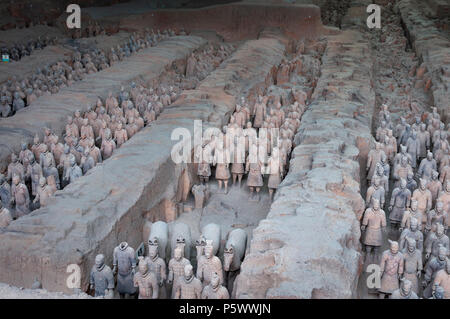 Xian, China - August 6, 2012: Ranks of Terracotta Warriors near the city of Xian in China Stock Photo