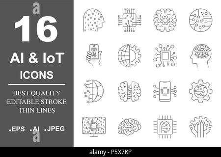 AI icons set. Artificial Intelligence, AI, Deep Mashine Learning Stock Vector