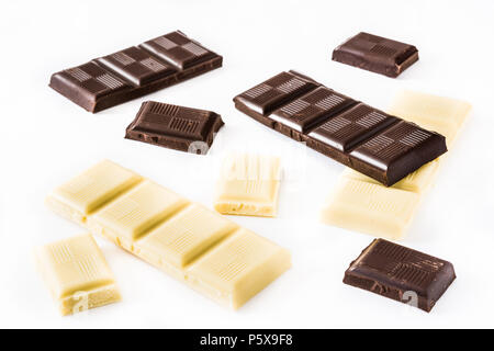 Black and white chocolate bars isolated on white background Stock Photo