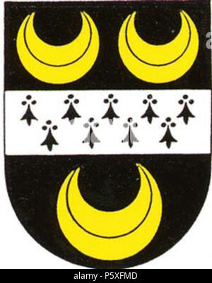 N/A. Shield of the coats of arms of the Earl of Coventry (Sable a fess ermine between three crescents or.) . Unknown date. Unknown 490 Earl of Coventry coat of arms simple Stock Photo