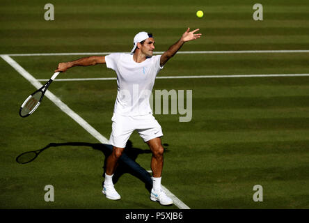 Roger Federer during practice ahead of the Wimbledon Championships at