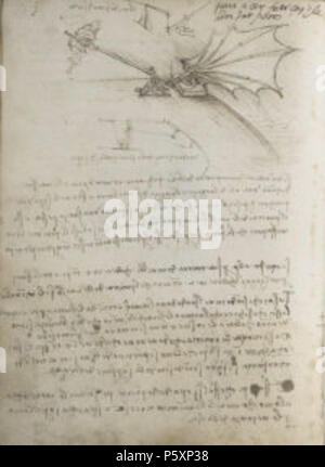 N/A. English: en:Codex on the Flight of Birds, Ms B Fol 88v - Design for a flying machine or catapult . circa 1505. en:Leonardo da Vinci 363 Codex on the Flight of Birds Stock Photo