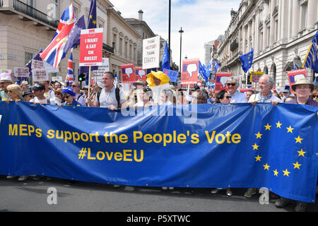 Anti Brexit demo, London 23 June 2018 UK. Campaign for a People's Vote on the final Brexit deal.