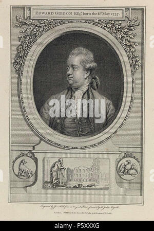 N/A. Deutsch: Portrait frontispiece of: Edward Gibbon (1737-1794): The History of the Decline and Fall of the Roman Empire. W. Strahan and T. Cadell London 1780 . 1780. engraving by J. Hall after a paintings by Sir John Reynolds. 494 Edward Gibbon (1737-1794) Stock Photo