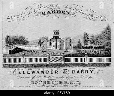 N/A. English: An illustration showing George Ellwanger and Patrick Barry's Nursery. The caption from the 1940 source (see below) says: 'The Mount Hope Nurseries—1855. This quaint representation of the greenhouses and office of Ellwanger and Barry has been reproduced from the Ellwanger & Barry, Descriptive Catalogue of Fruits (Rochester, 1860).' . 1855-1860 (original image), 1940 (republished), March 1999 (web image published), 2008-07-01 (original upload date to en.). This file is lacking author information. 506 Ellwanger &amp; Barry nursery advertisement