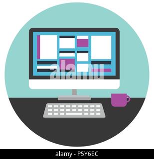 Vector illustration of computer desk Stock Vector