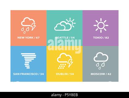 Set of vector weather forecast icons and signs Stock Vector
