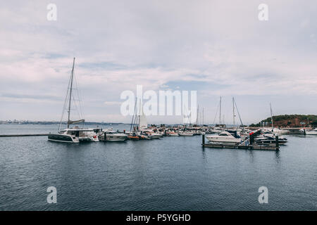 June 20th, 2018, Troia, Portugal - view of the Troia marina and its surroundings Stock Photo