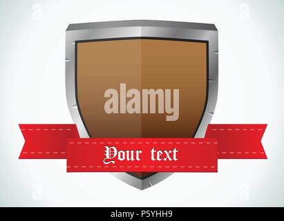 Blank wooden shields with aged ribbons, isolated on white Stock Vector