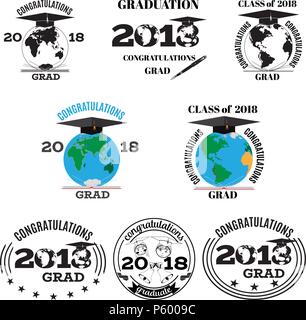 Graduation 2018 vector flat emblem, badge set Stock Vector
