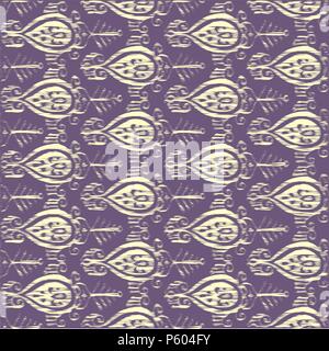 Vector seamless ikat yellow and lilac pattern Stock Vector