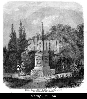 N/A. Deutsch: Grabstein Christian Ewald von Kleists in Frankfurt (Oder) auf einem Stich nach einer Zeichnung von Julius Gottheil in der Illustirten Zeitung Nr. 844 vom 3. September 1859 . 3 September 1859. Julius Gottheil (1810-1868) 537 Ewald Christian von Kleist gravestone in Frankfurt Oder 1859 Stock Photo