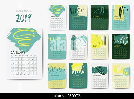 The 2019 calendar template Stock Vector