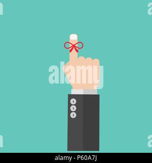 Reminder string poster. Hand with finger on which is tied ribbon bow eps10 Stock Vector